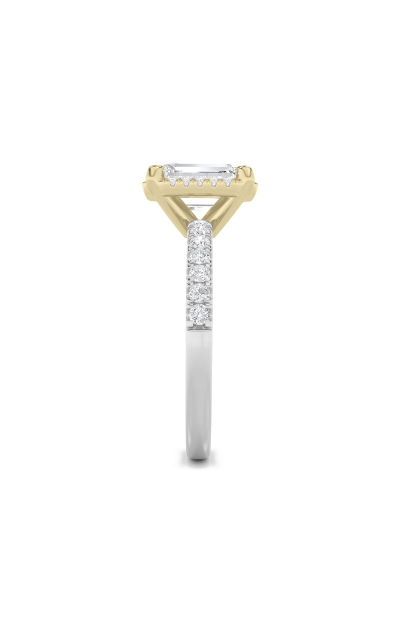 2Cttw Emerald Shaped Lab Grown Diamond (F/VS) Halo Accented Engagement Ring in 14K Gold