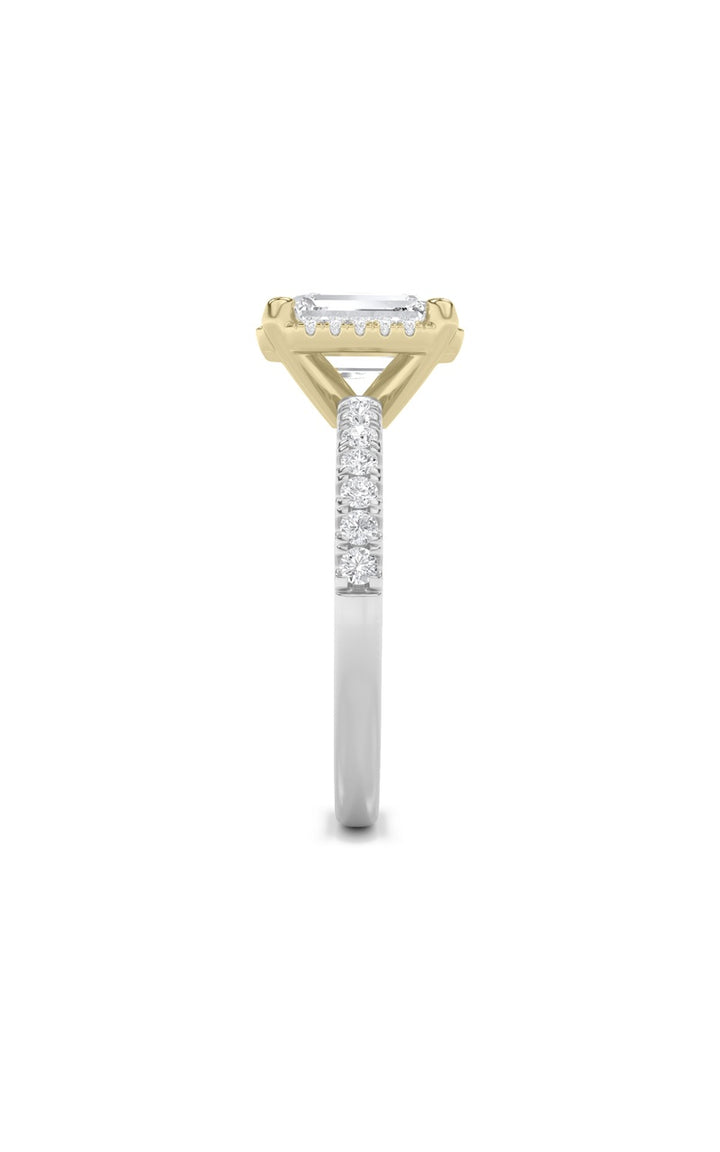 2Cttw Emerald Shaped Lab Grown Diamond (F/VS) Halo Accented Engagement Ring in 14K Gold