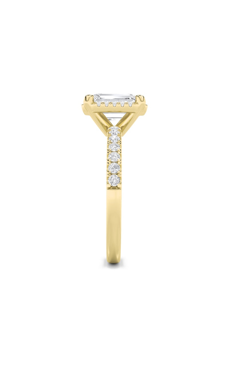 2Cttw Emerald Shaped Lab Grown Diamond (F/VS) Halo Accented Engagement Ring in 14K Gold