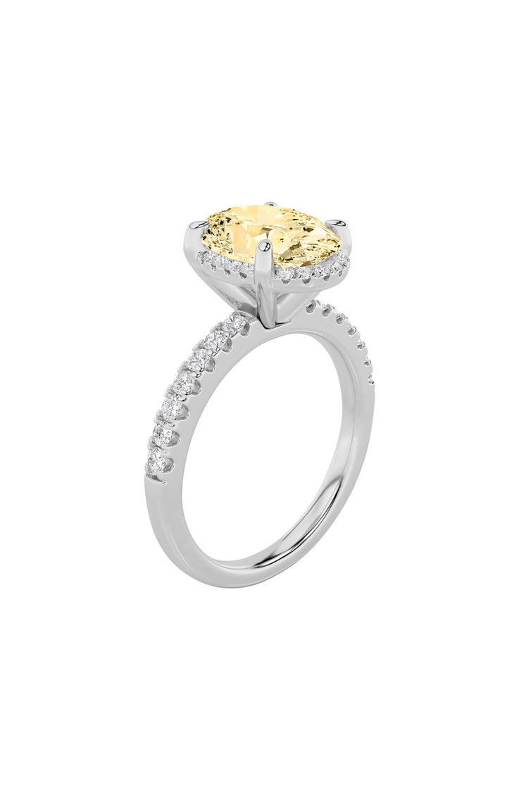 2Cttw Oval Shaped Lab Grown Diamond (F/VS) Halo Accented Engagement Ring in 14K Gold
