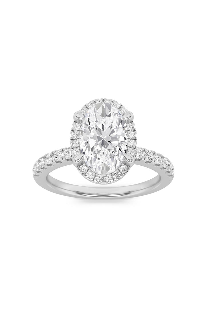 2Cttw Oval Shaped Lab Grown Diamond (F/VS) Halo Accented Engagement Ring in 14K Gold