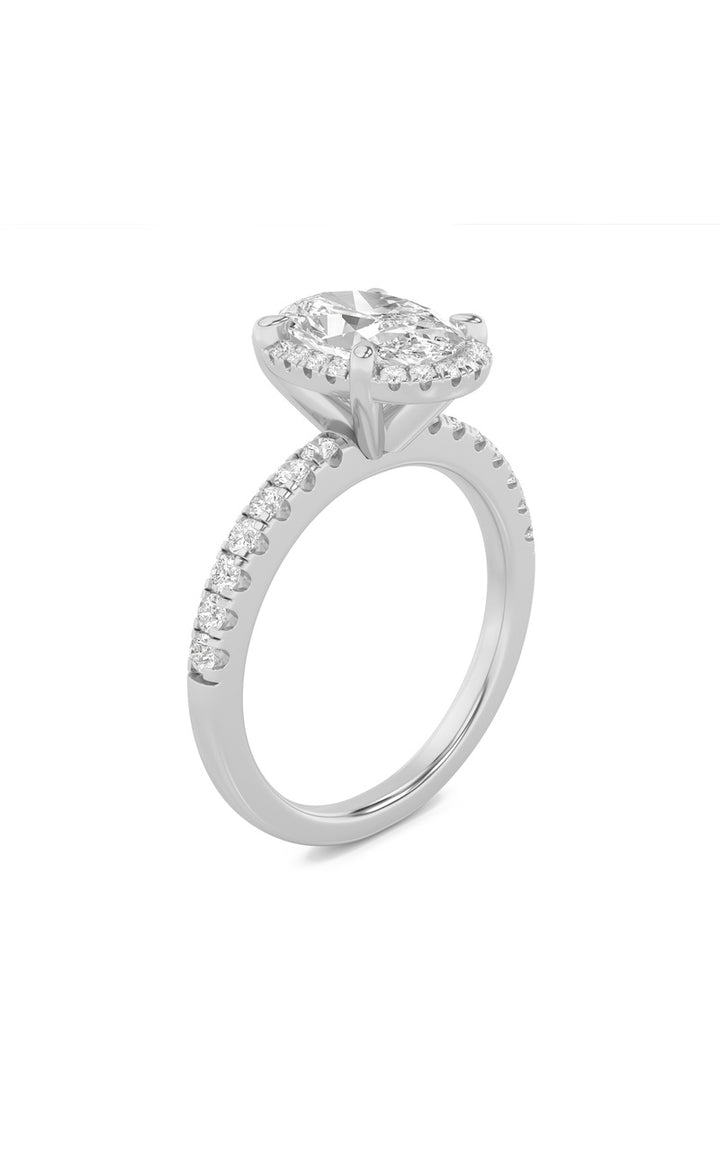 2Cttw Oval Shaped Lab Grown Diamond (F/VS) Halo Accented Engagement Ring in 14K Gold