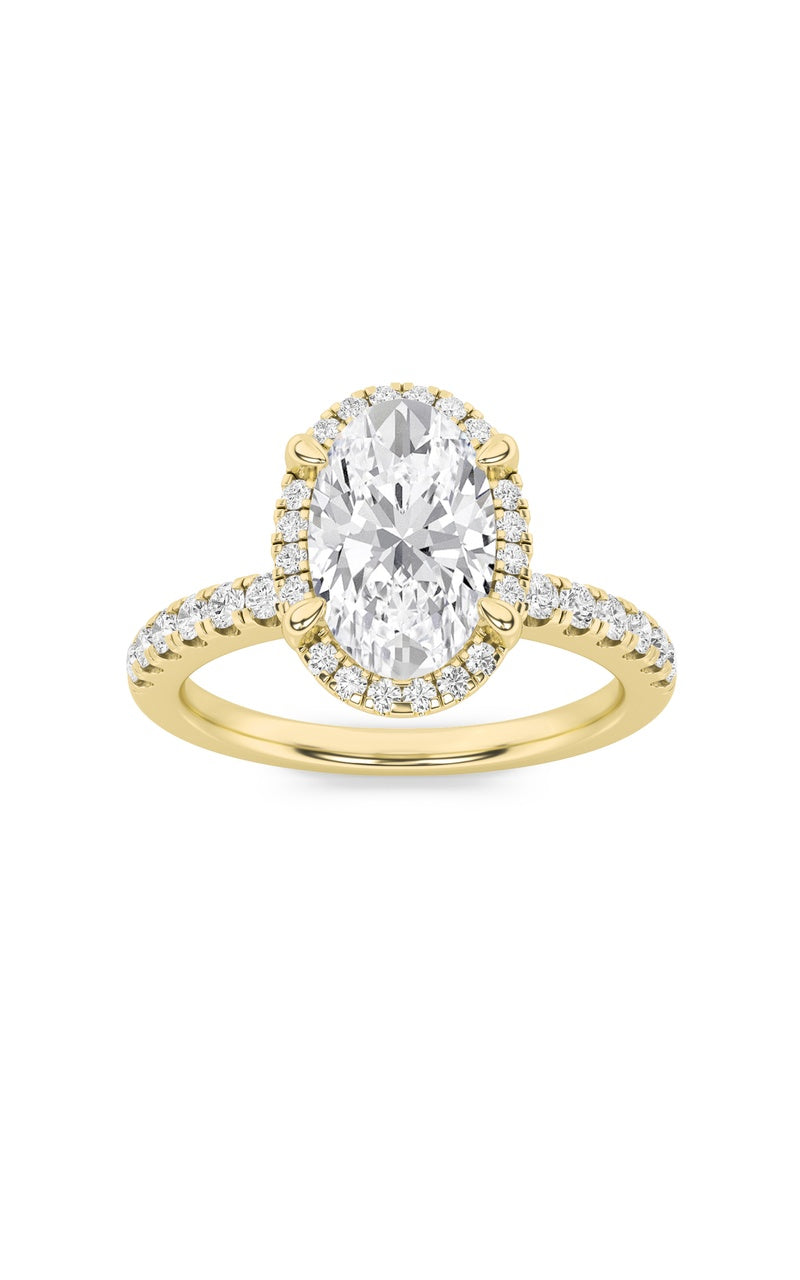 2Cttw Oval Shaped Lab Grown Diamond (F/VS) Halo Accented Engagement Ring in 14K Gold