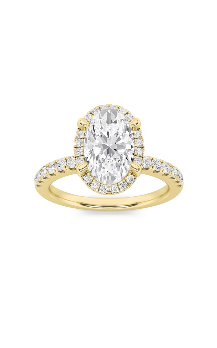 2Cttw Oval Shaped Lab Grown Diamond (F/VS) Halo Accented Engagement Ring in 14K Gold