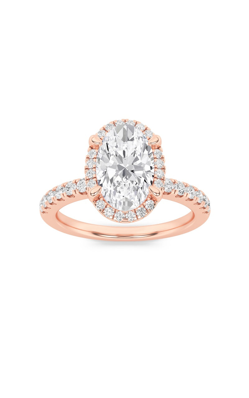 2Cttw Oval Shaped Lab Grown Diamond (F/VS) Halo Accented Engagement Ring in 14K Gold