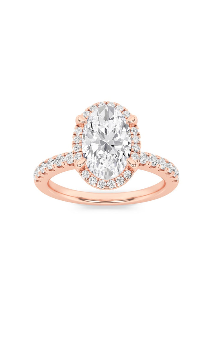 2Cttw Oval Shaped Lab Grown Diamond (F/VS) Halo Accented Engagement Ring in 14K Gold