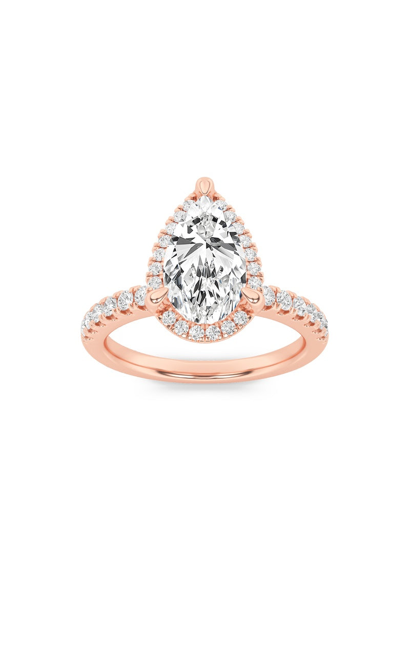 2Cttw Pear Shaped Lab Grown Diamond (F/VS) Halo Accented Engagement Ring in 14K Gold