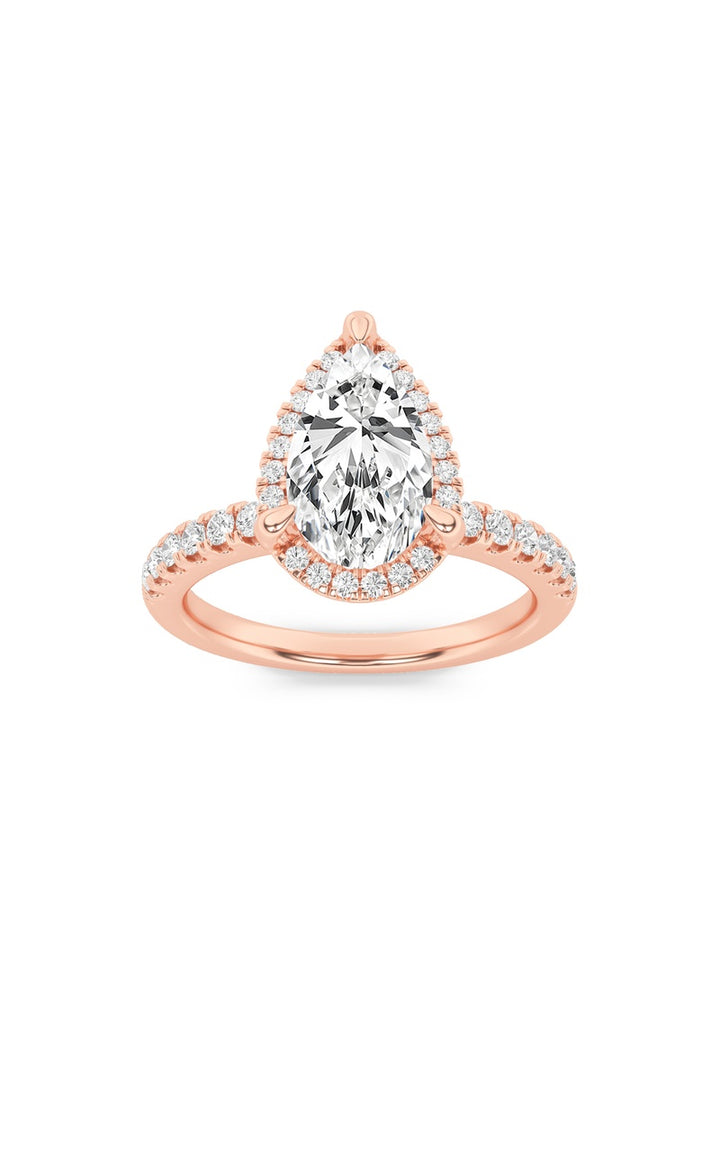 2Cttw Pear Shaped Lab Grown Diamond (F/VS) Halo Accented Engagement Ring in 14K Gold