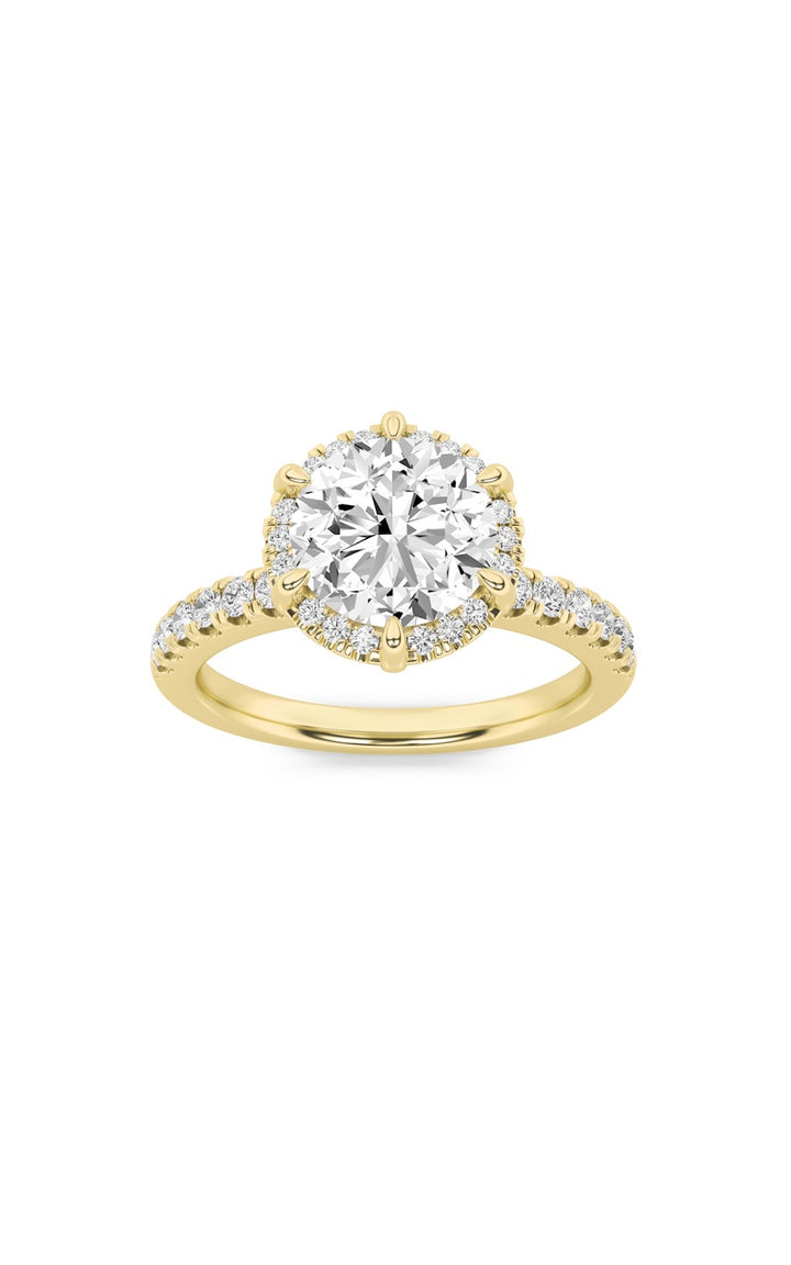 2Cttw Round Shaped Lab Grown Diamond (F/VS) Halo Accented Engagement Ring in 14K Gold