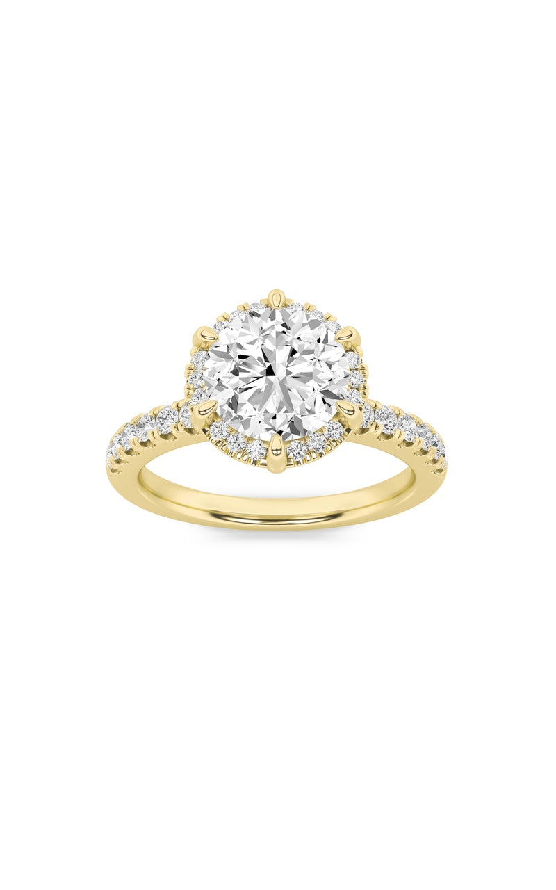 2Cttw Round Shaped Lab Grown Diamond (F/VS) Halo Accented Engagement Ring in 14K Gold
