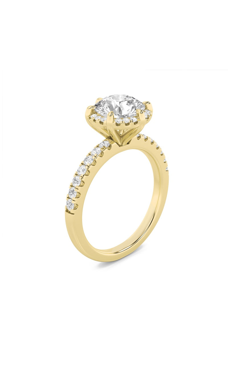 2Cttw Round Shaped Lab Grown Diamond (F/VS) Halo Accented Engagement Ring in 14K Gold