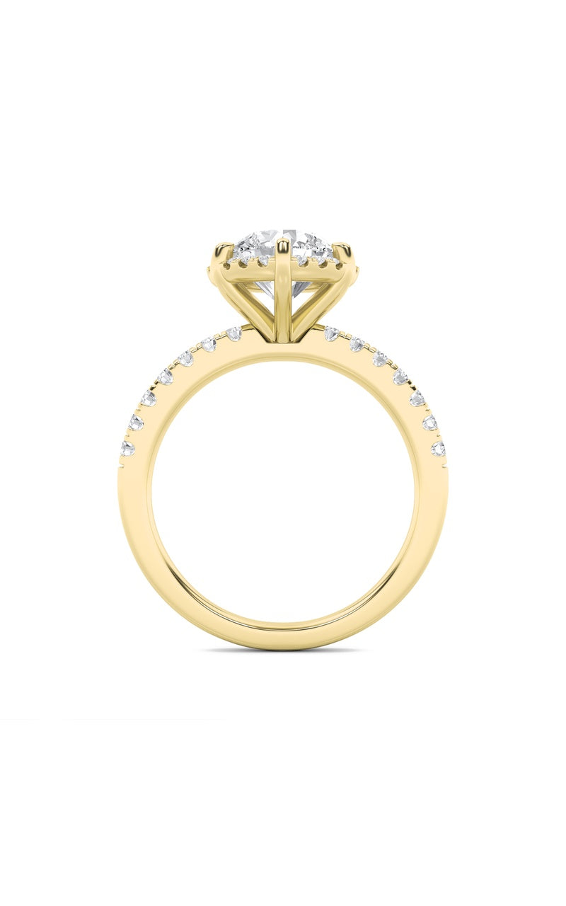 2Cttw Round Shaped Lab Grown Diamond (F/VS) Halo Accented Engagement Ring in 14K Gold