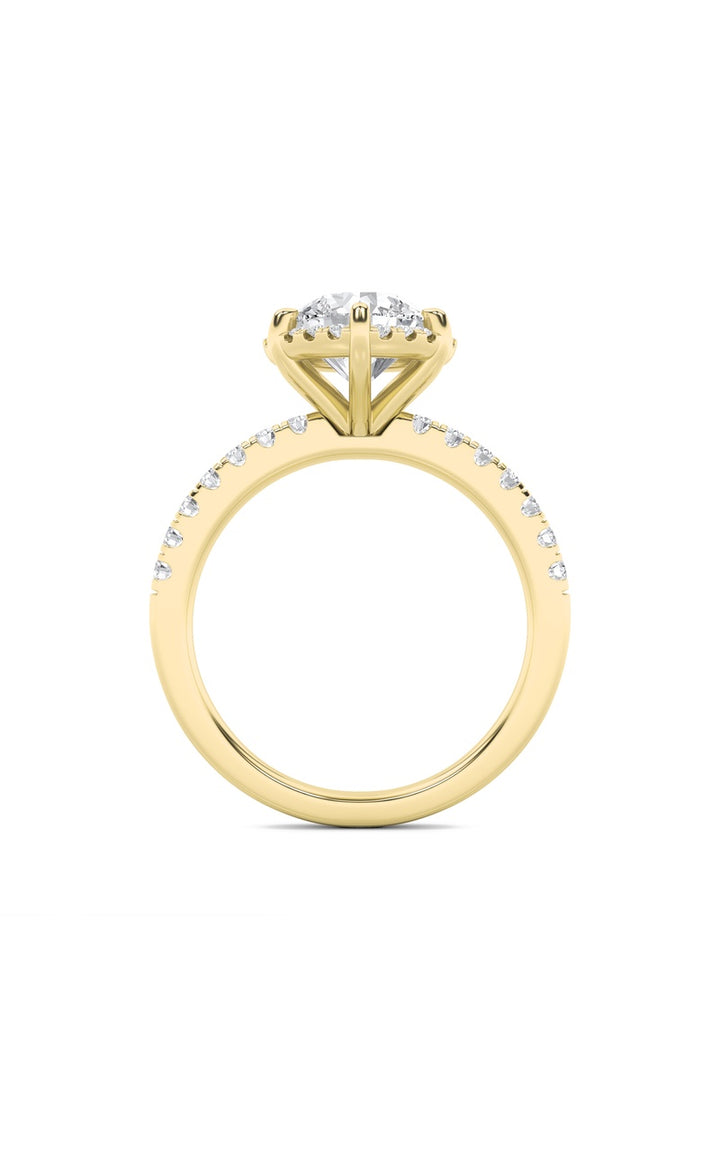 2Cttw Round Shaped Lab Grown Diamond (F/VS) Halo Accented Engagement Ring in 14K Gold