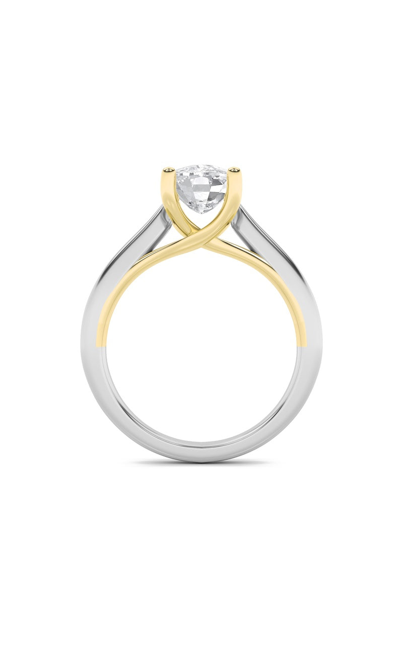2Cttw Elongated Cushion Shaped Lab Grown Diamond (G/VS) Two Tone Cathedral Shank Engagement Ring in14K Gold