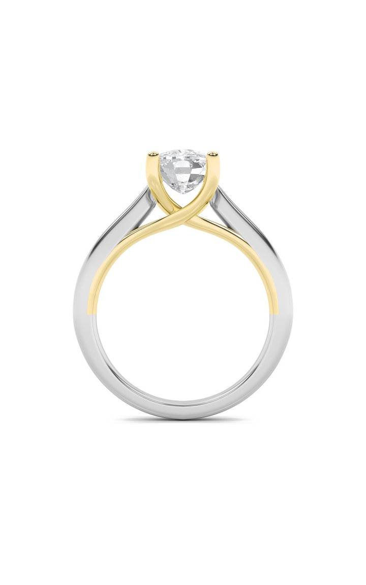 2.5Cttw Elongated Cushion Shaped Lab Grown Diamond (F/VS) Two Tone Cathedral Shank Engagement Ring in 14K Gold
