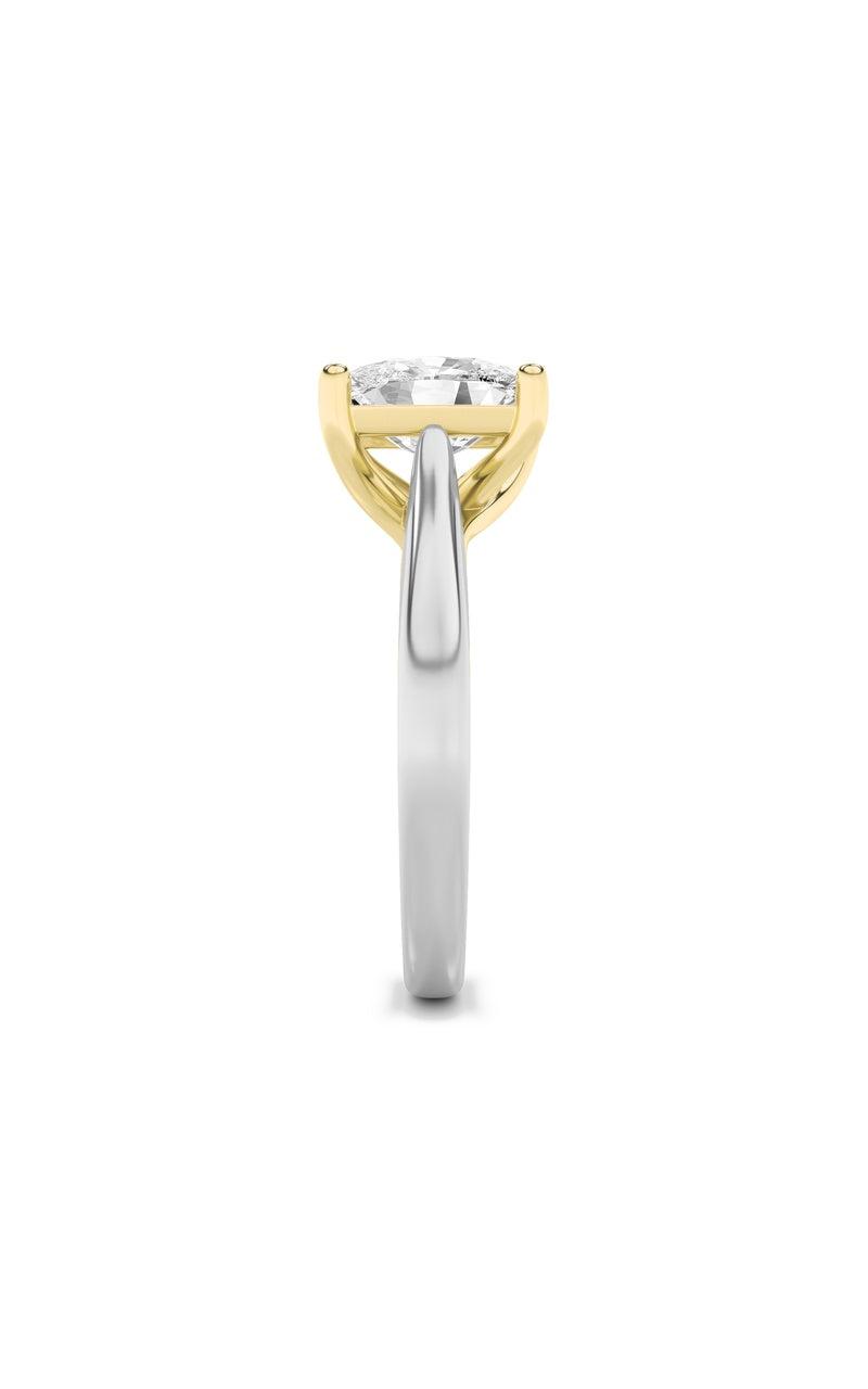 2.5Cttw Elongated Cushion Shaped Lab Grown Diamond (F/VS) Two Tone Cathedral Shank Engagement Ring in 14K Gold