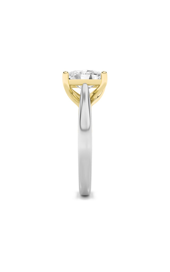 2.5Cttw Elongated Cushion Shaped Lab Grown Diamond (F/VS) Two Tone Cathedral Shank Engagement Ring in 14K Gold