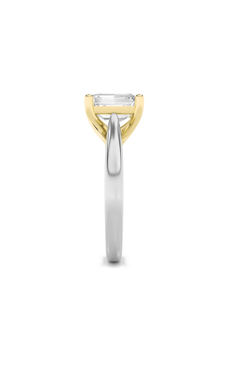 1Cttw Emerald Shaped Lab Grown Diamond (F/VS) TwoTone Cathedral Shank Engagement Ring in 14K Gold
