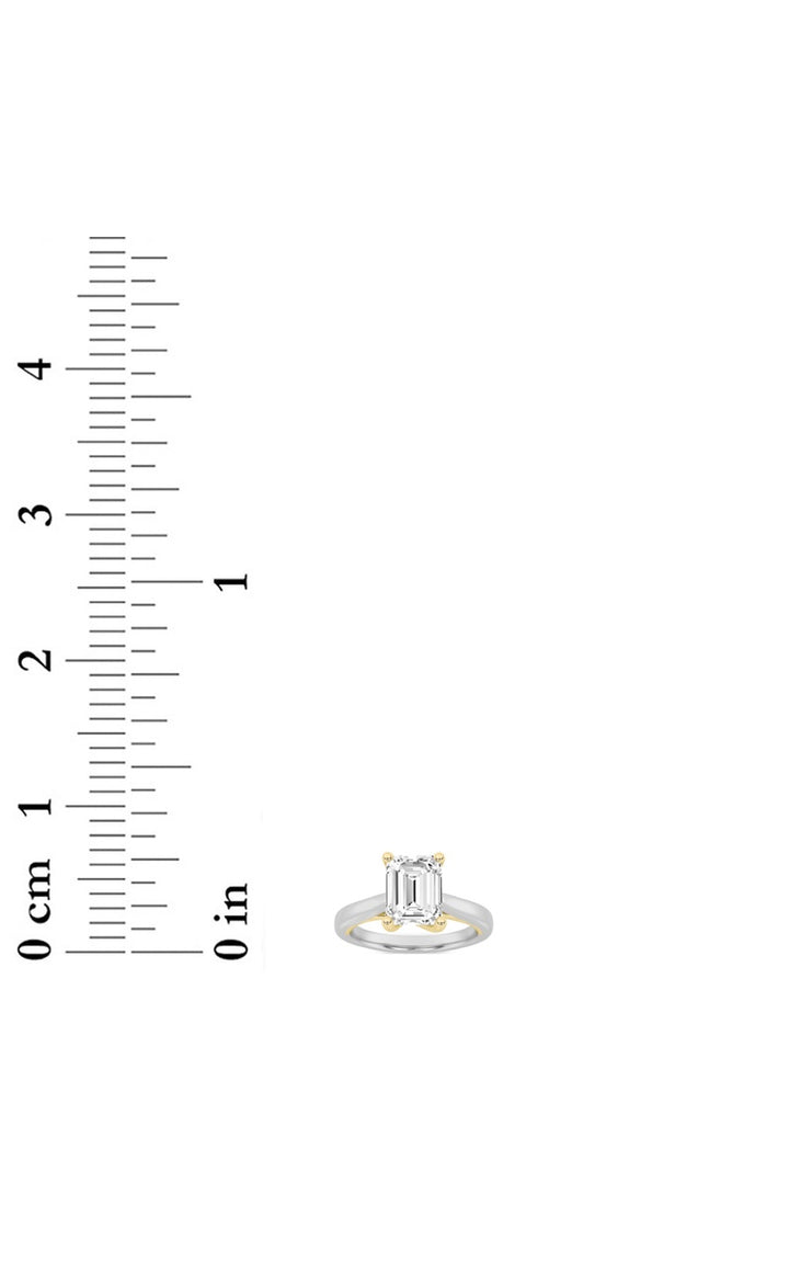 1Cttw Emerald Shaped Lab Grown Diamond (F/VS) TwoTone Cathedral Shank Engagement Ring in 14K Gold