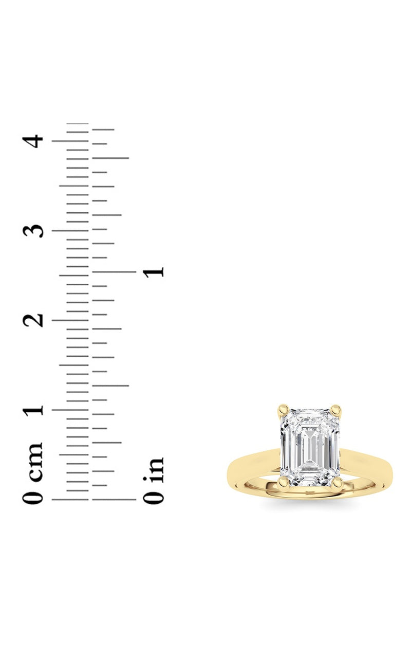 2Cttw Emerald Shaped Lab Grown Diamond (F/VS) Cathedral Shank Engagement Ring in 14K Yellow Gold