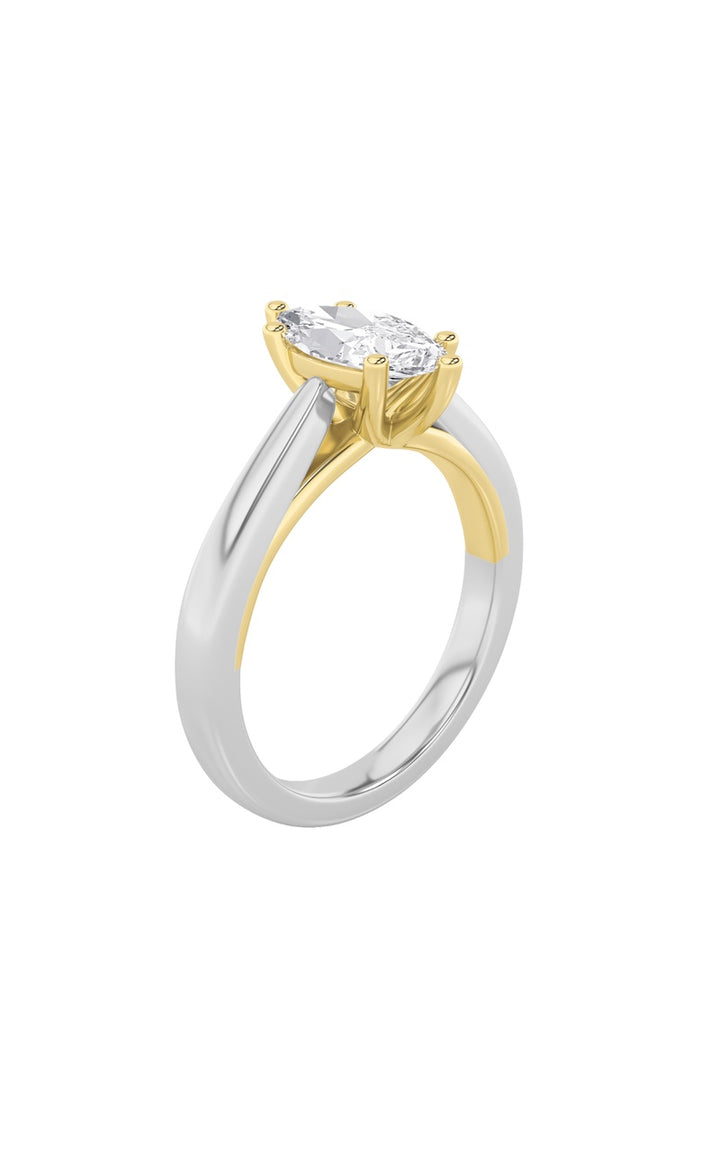 1Cttw Marquise Shaped Lab Grown Diamond (F/VS) Two Tone Six Prong Engagement Ring in 14K Gold