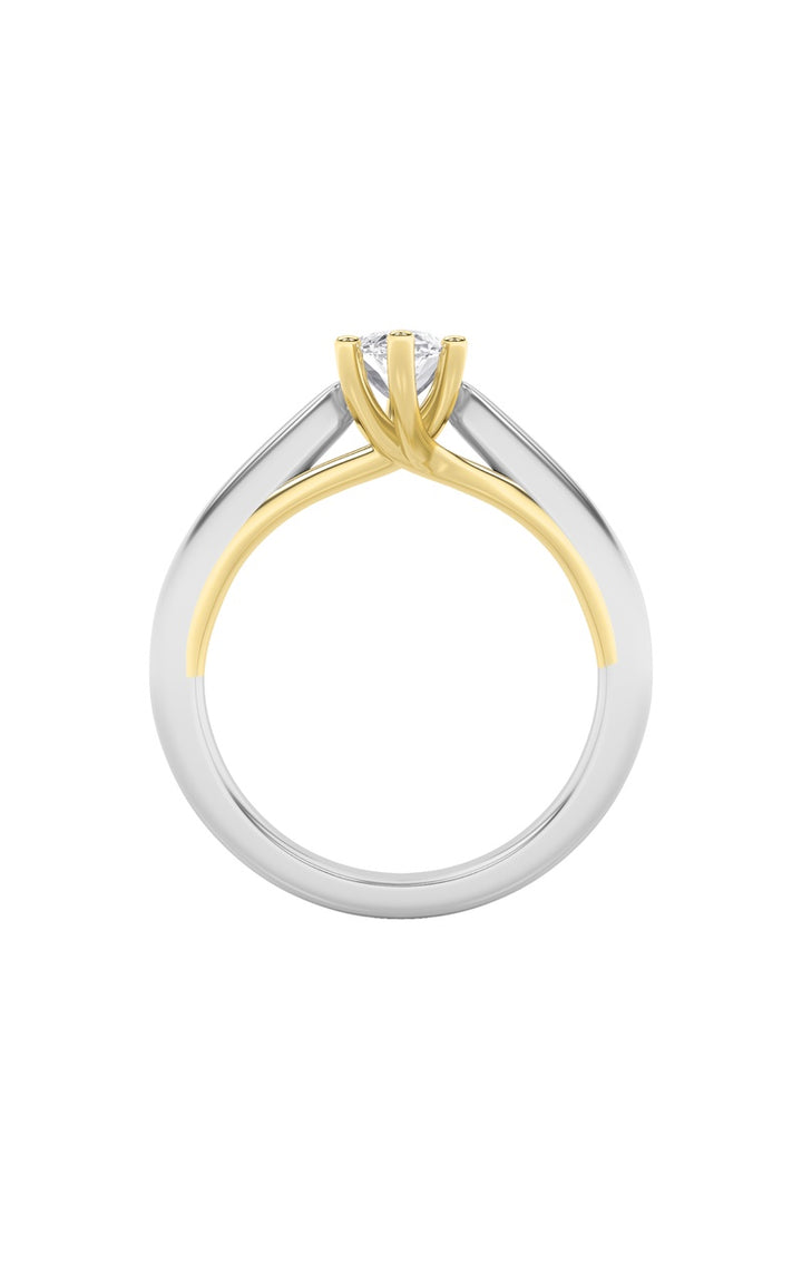 1CTW Marquise Shaped Lab Grown Diamond (F/VS) Two Tone Six Prong Engagement Ring in 14K Gold