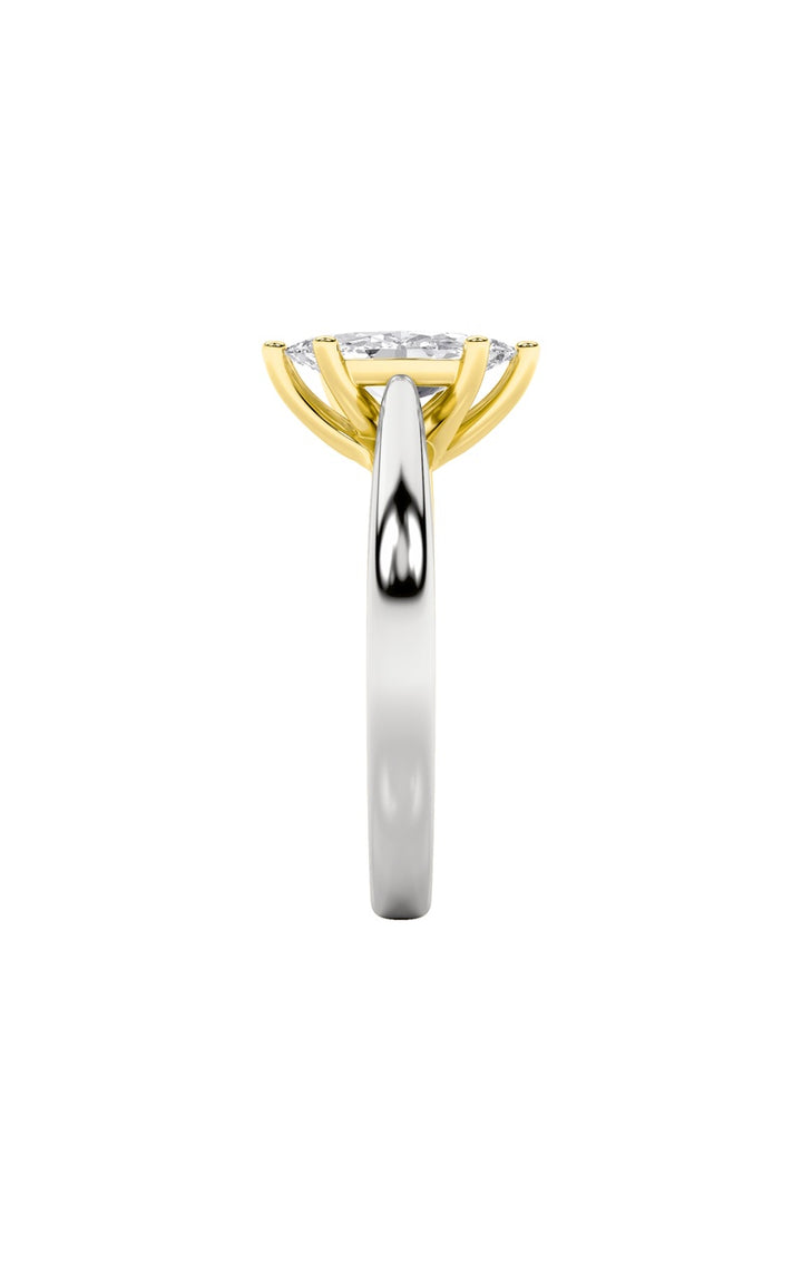 1Cttw Marquise Shaped Lab Grown Diamond (F/VS) Two Tone Six Prong Engagement Ring in 14K Gold