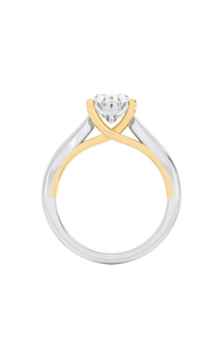 1Cttw Oval Shaped Lab Grown Diamond (F/VS) Two Tone Cathedral Shank Engagement Ring in 14K Gold