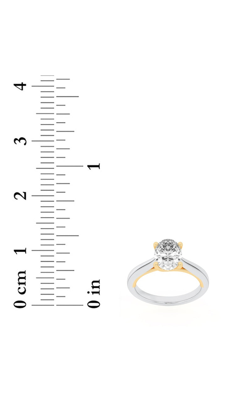 1Cttw Oval Shaped Lab Grown Diamond (F/VS) Two Tone Cathedral Shank Engagement Ring in 14K Gold