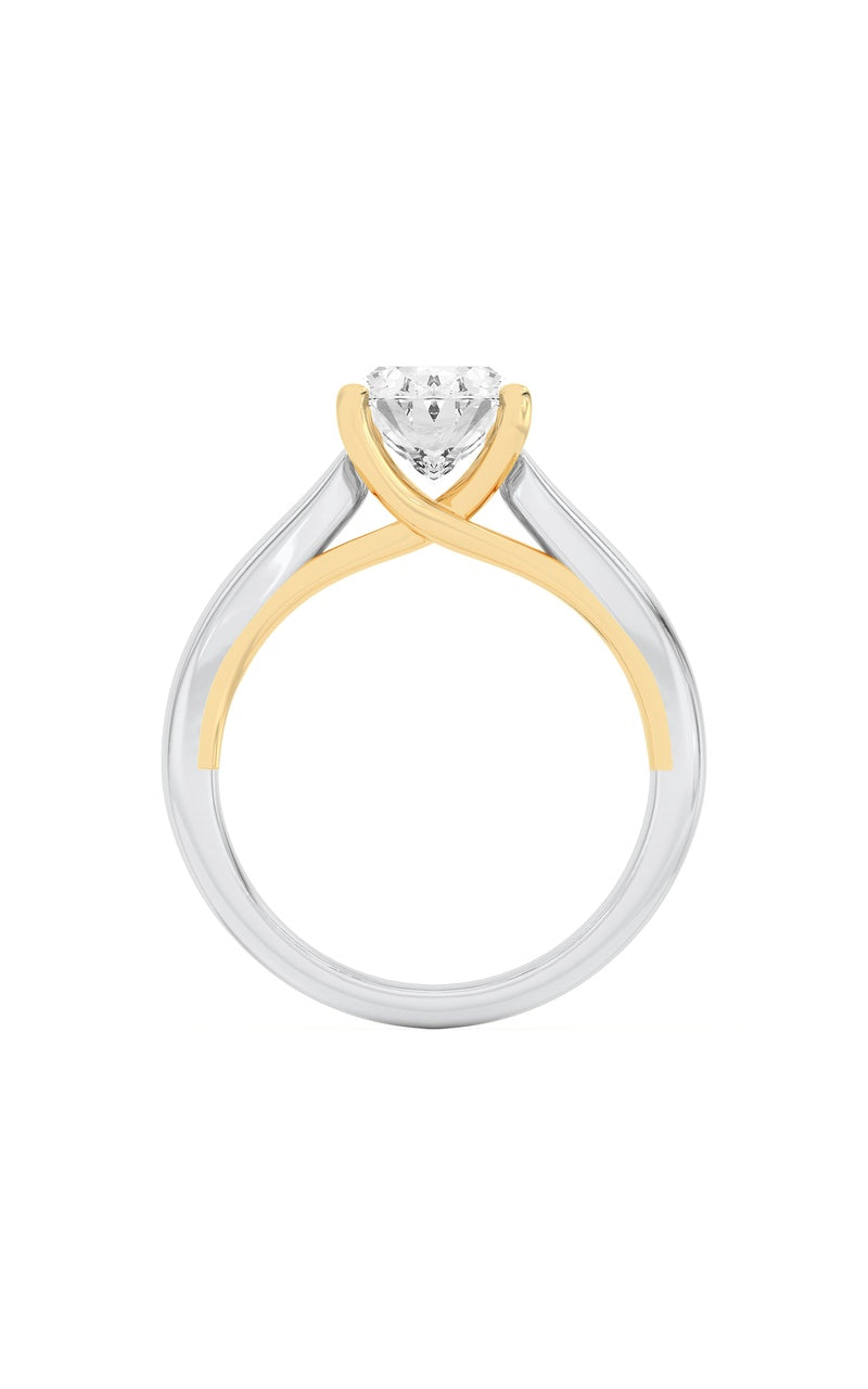 2Cttw Oval Shaped Lab Grown Diamond (F/VS) Two Tone Cathedral Shank Engagement Ring in 14K Gold