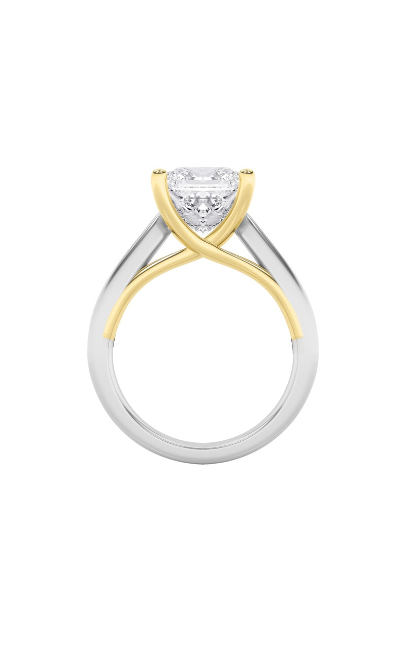 1Cttw Princess Shaped Lab Grown Diamond (F/VS) Two Tone Cathedral Shank Engagement Ring in 14K Gold