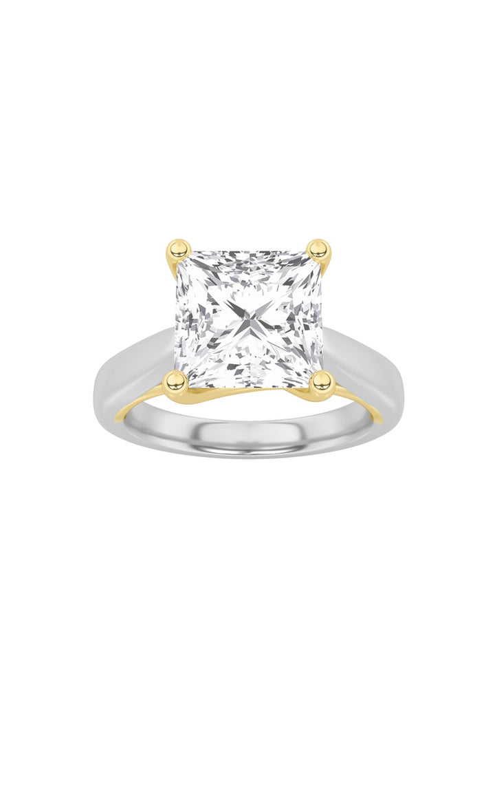 2Cttw Princess Shaped Lab Grown Diamond (G/VS) Two Tone Cathedral Shank Engagement Ring in 14K Gold