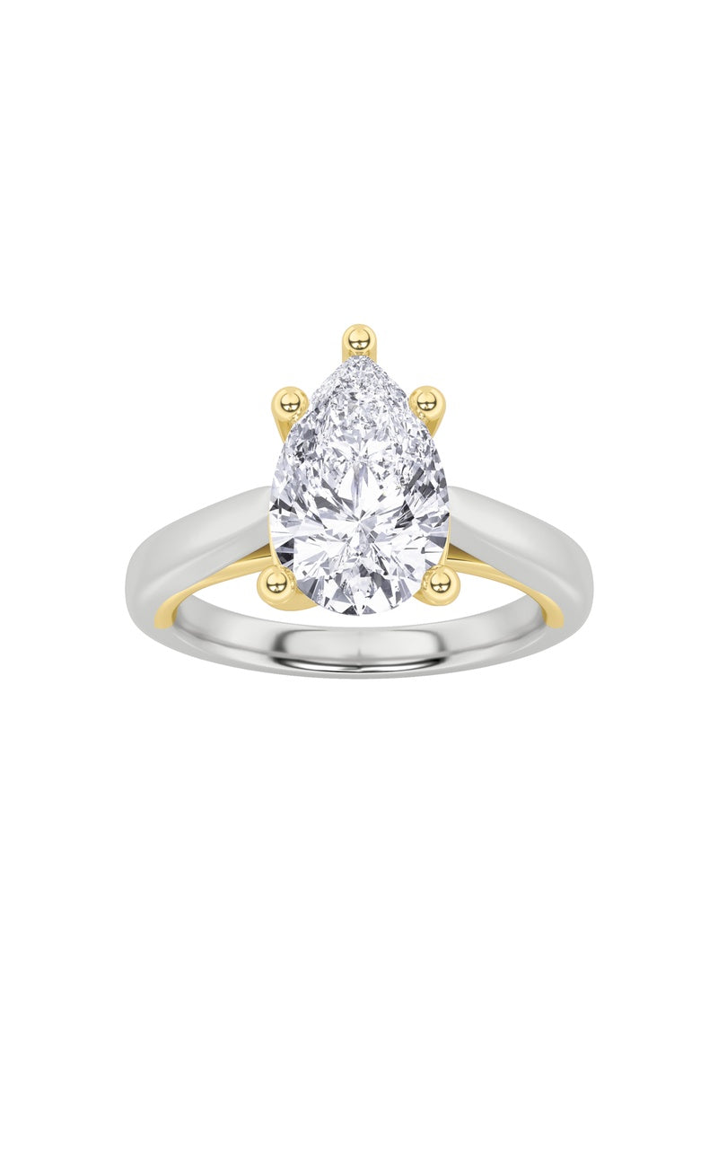 1Cttw Pear Shaped Lab Grown Diamond (F/VS) Two Tone Cathedral Shank Engagement Ring in 14K Gold