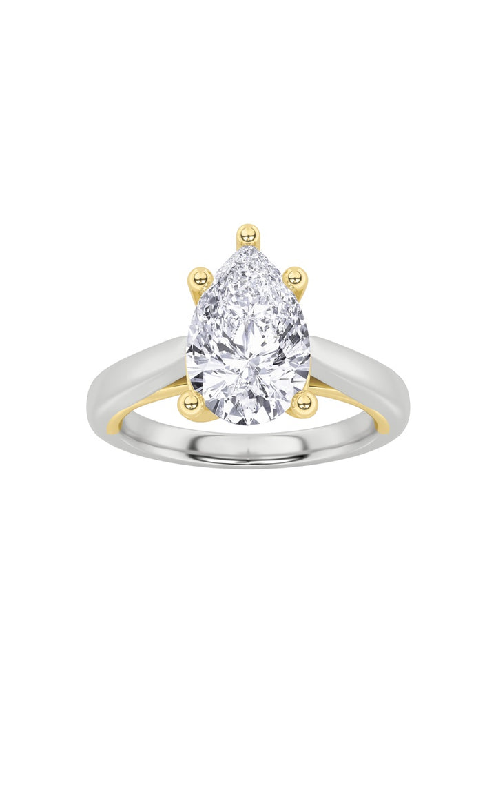 1Cttw Pear Shaped Lab Grown Diamond (F/VS) Two Tone Cathedral Shank Engagement Ring in 14K Gold