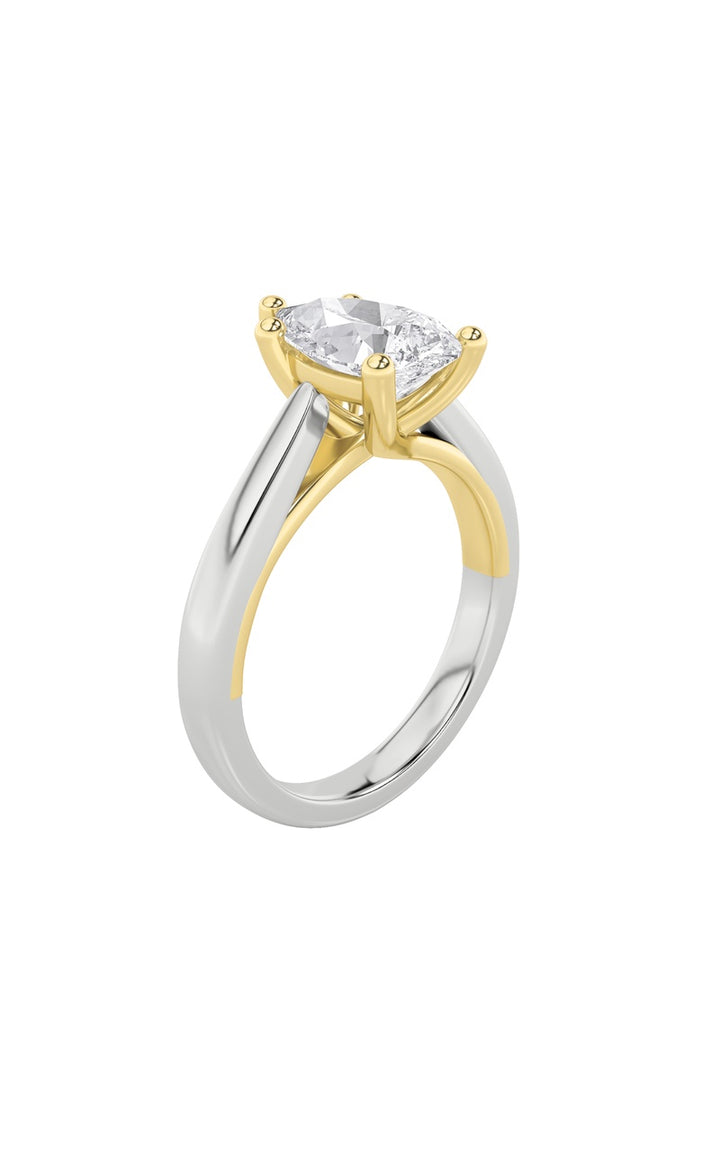 1Cttw Pear Shaped Lab Grown Diamond (F/VS) Two Tone Cathedral Shank Engagement Ring in 14K Gold