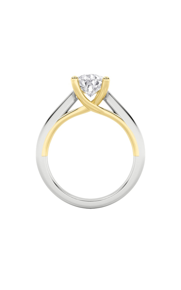 1Cttw Pear Shaped Lab Grown Diamond (F/VS) Two Tone Cathedral Shank Engagement Ring in 14K Gold