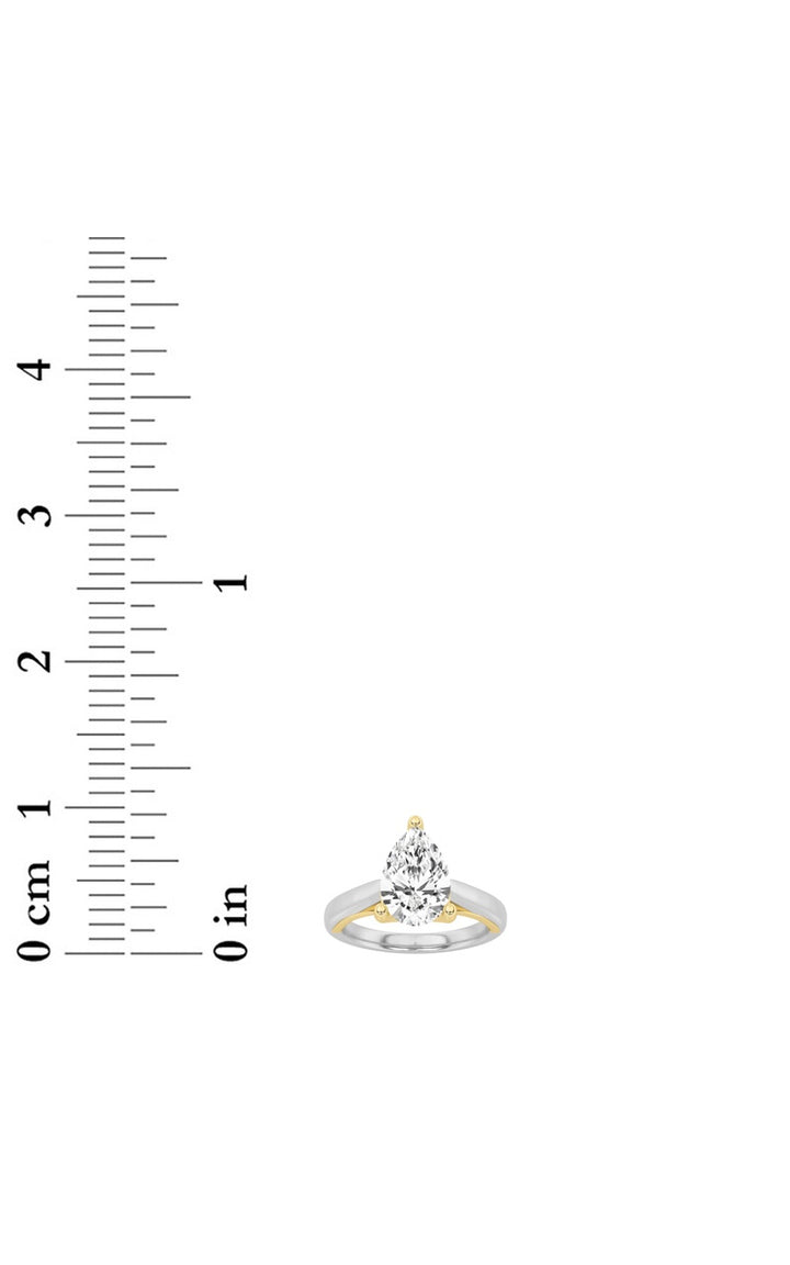 1Cttw Pear Shaped Lab Grown Diamond (F/VS) Two Tone Cathedral Shank Engagement Ring in 14K Gold