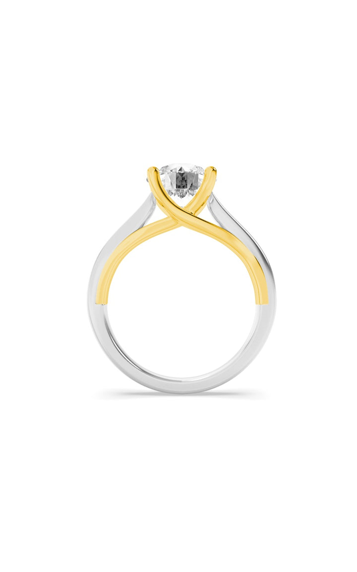 1Cttw Round Shaped Lab Grown Diamond (F/VS) Two Tone Cathedral Shank Engagement Ring in 14K Gold