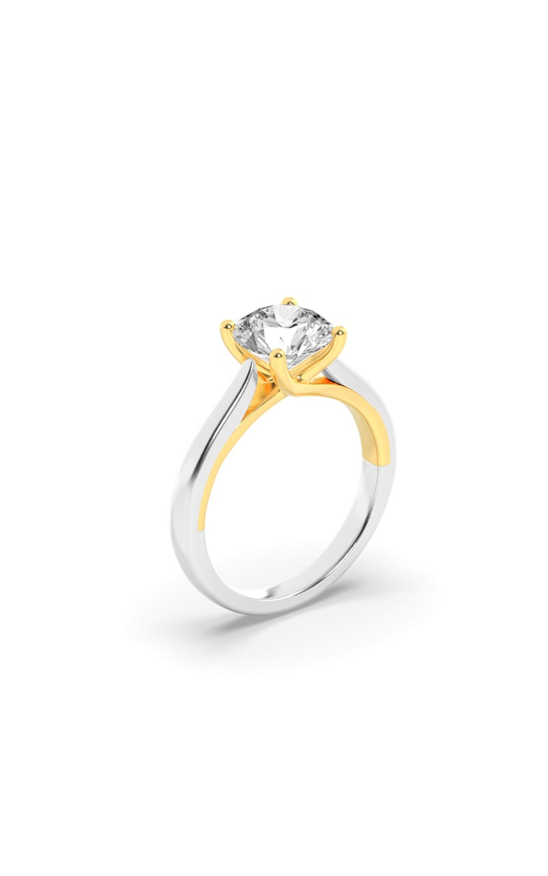 2.5Cttw Round Shaped Lab Grown Diamond (F/VS) TwoTone Cathedral Shank Engagement Ring in 14K Gold