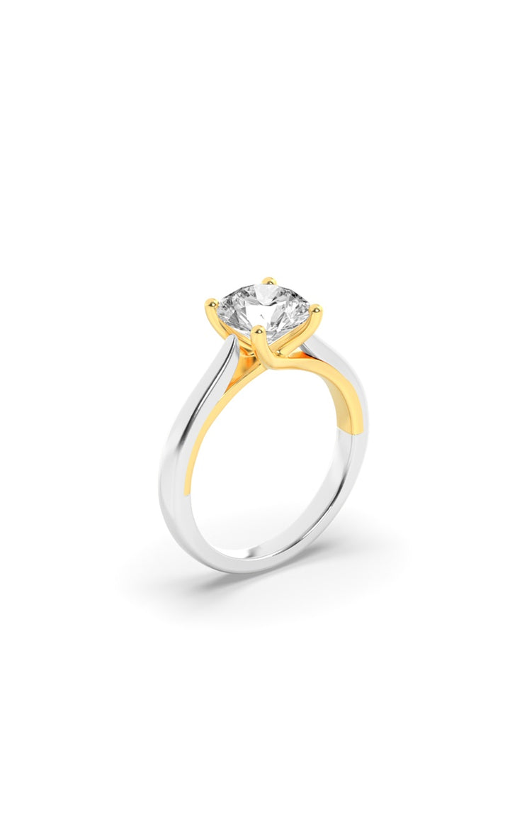 2.5Cttw Round Shaped Lab Grown Diamond (F/VS) TwoTone Cathedral Shank Engagement Ring in 14K Gold