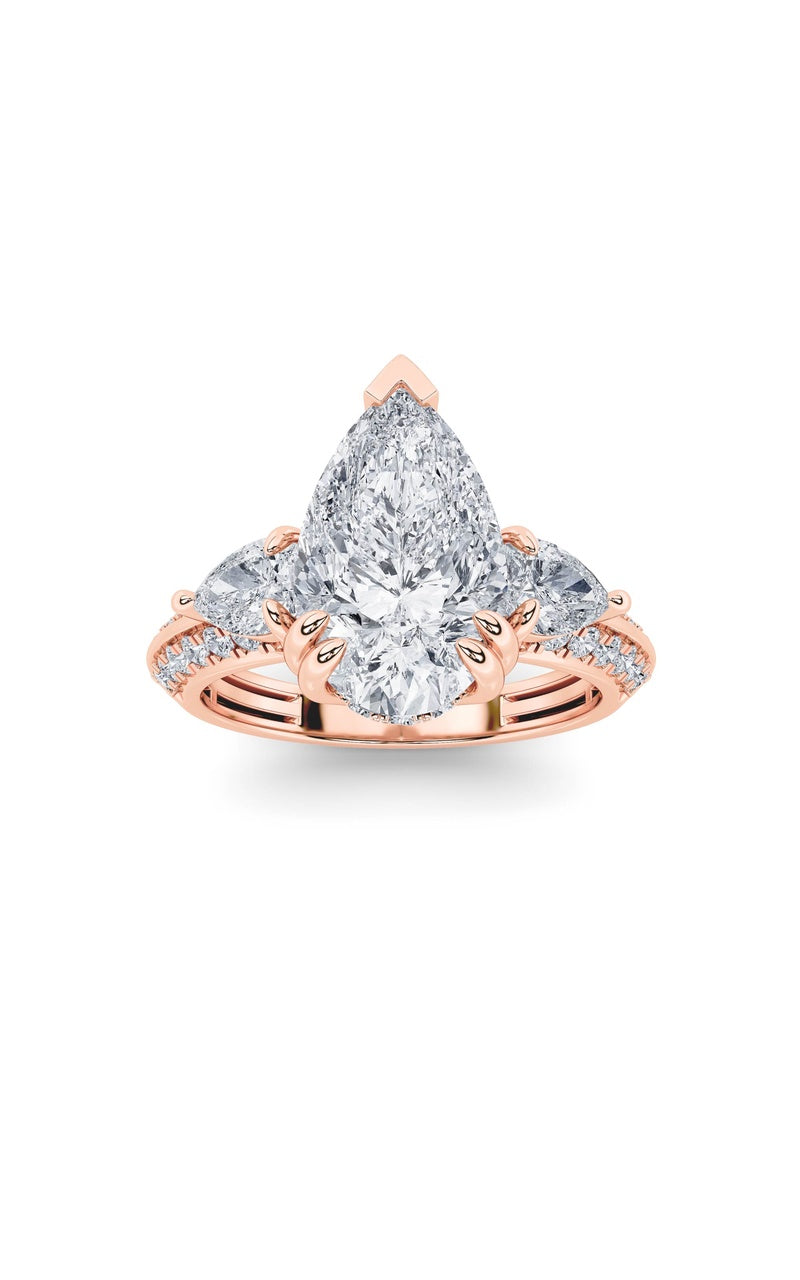 3.5Cttw Pear Shaped Lab Grown Diamond (G/VS) Three Stone Accented Engagement Ring in 14K Gold