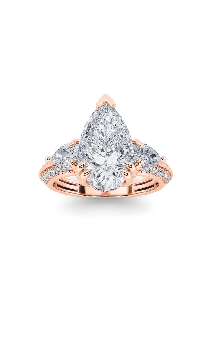 3.5CTW Pear Shaped Lab Grown Diamond (G/VS) Three Stone Accented Engagement Ring in 14K Gold