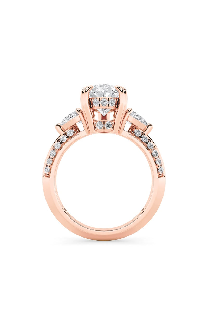 3.5CTW Pear Shaped Lab Grown Diamond (G/VS) Three Stone Accented Engagement Ring in 14K Gold