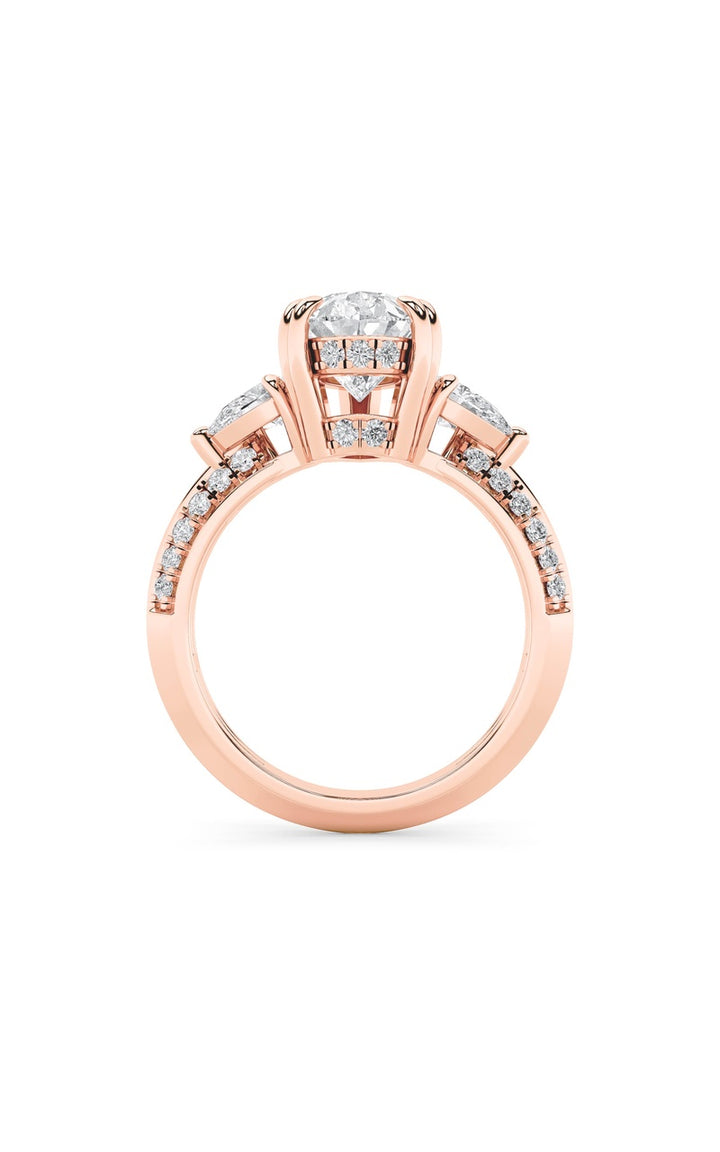 3.5CTW Pear Shaped Lab Grown Diamond (G/VS) Three Stone Accented Engagement Ring in 14K Gold