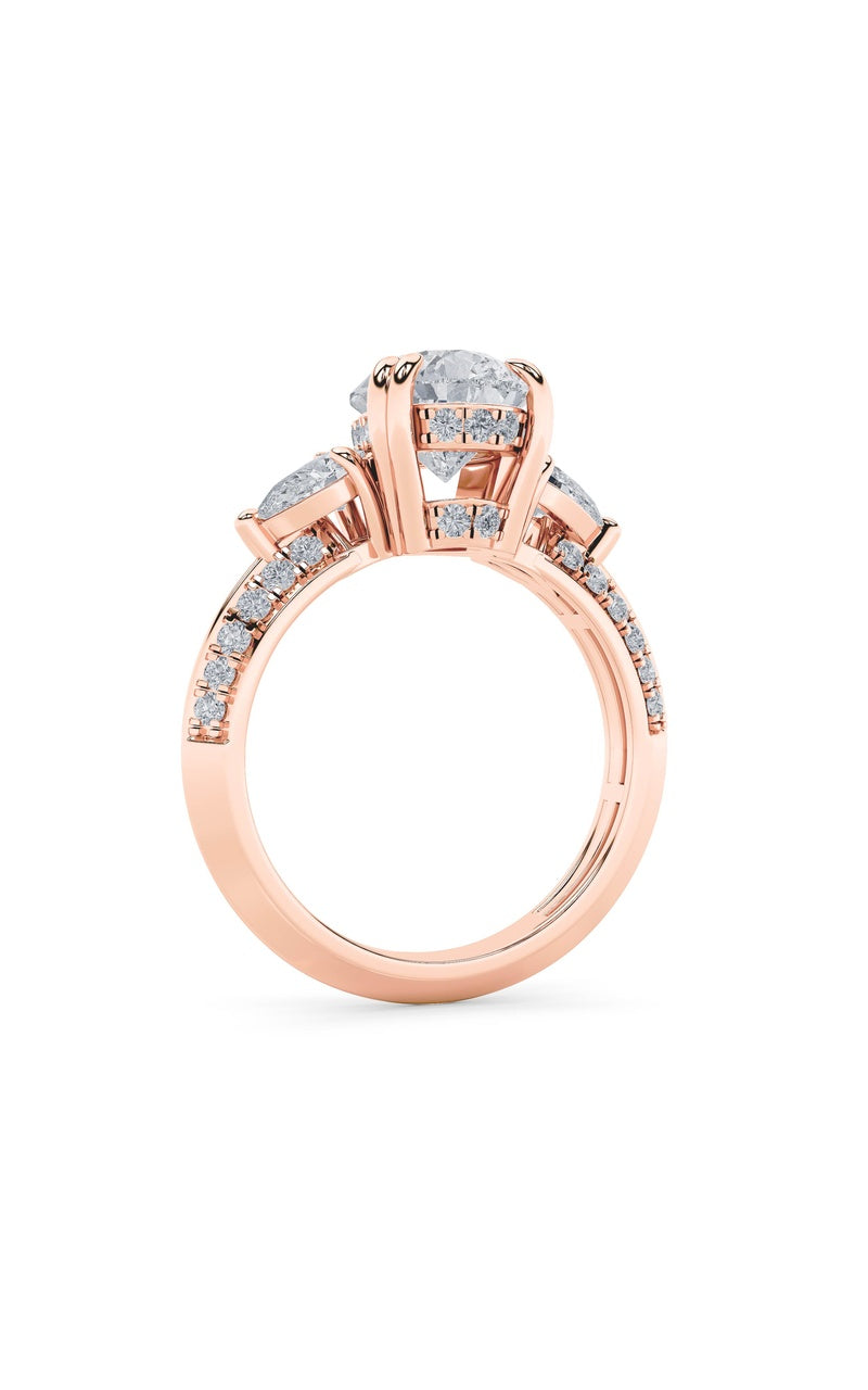 3.5Cttw Pear Shaped Lab Grown Diamond (G/VS) Three Stone Accented Engagement Ring in 14K Gold