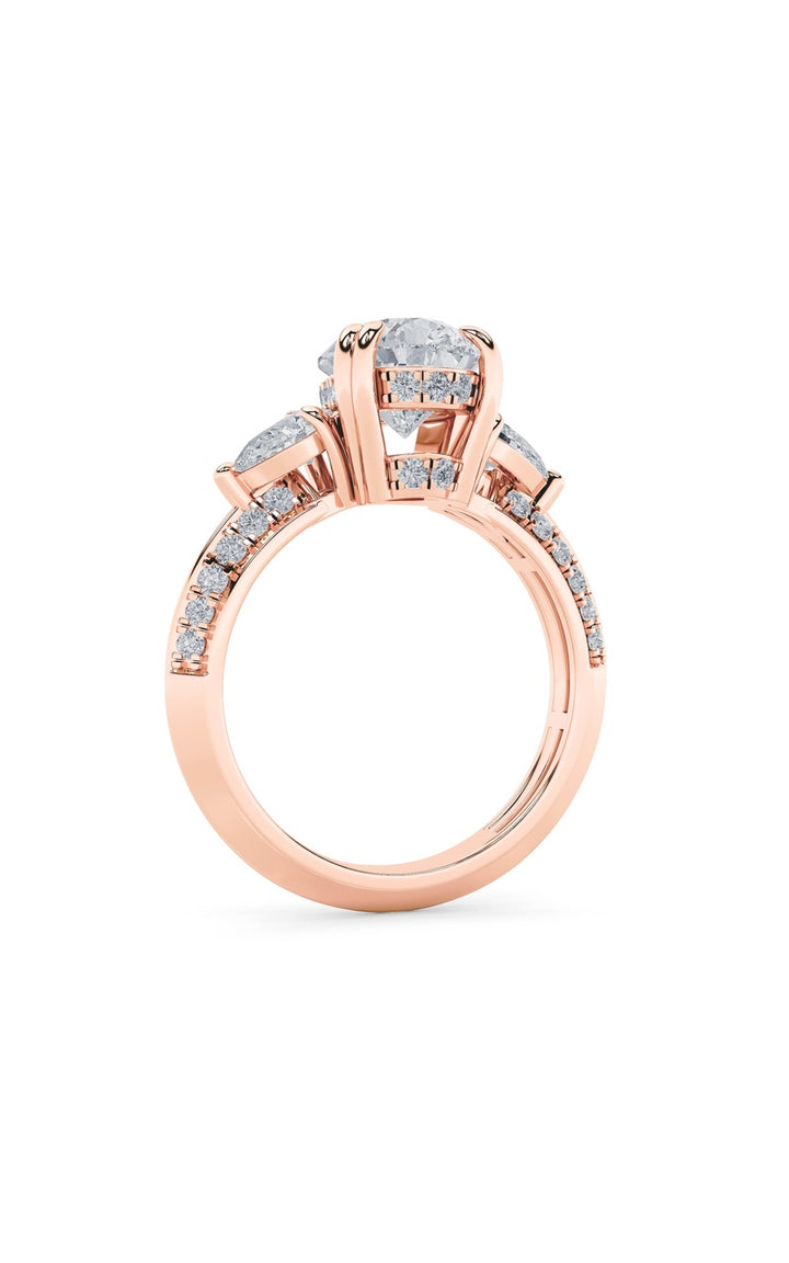 3.5Cttw Pear Shaped Lab Grown Diamond (G/VS) Three Stone Accented Engagement Ring in 14K Gold