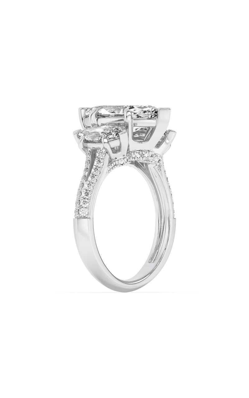 4Cttw Marquise Shaped Lab Grown Diamond (G/VS) Three Stone Accented Engagement Ring in 14K Gold