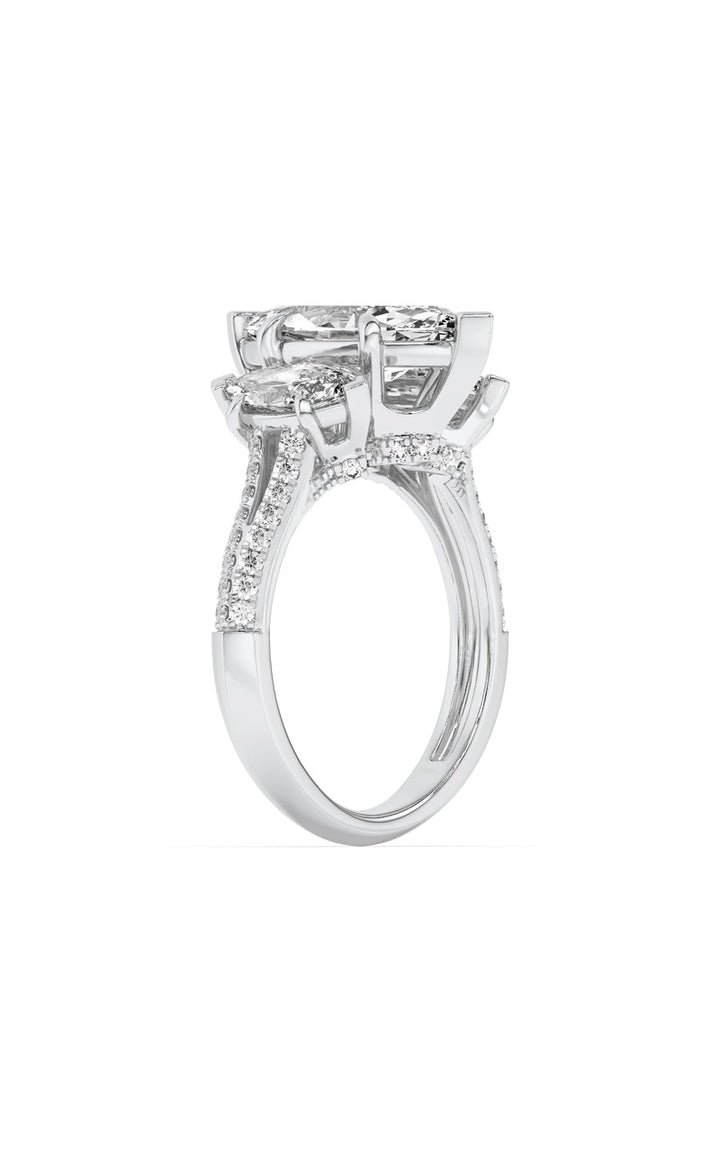 4Cttw Marquise Shaped Lab Grown Diamond (G/VS) Three Stone Accented Engagement Ring in 14K Gold
