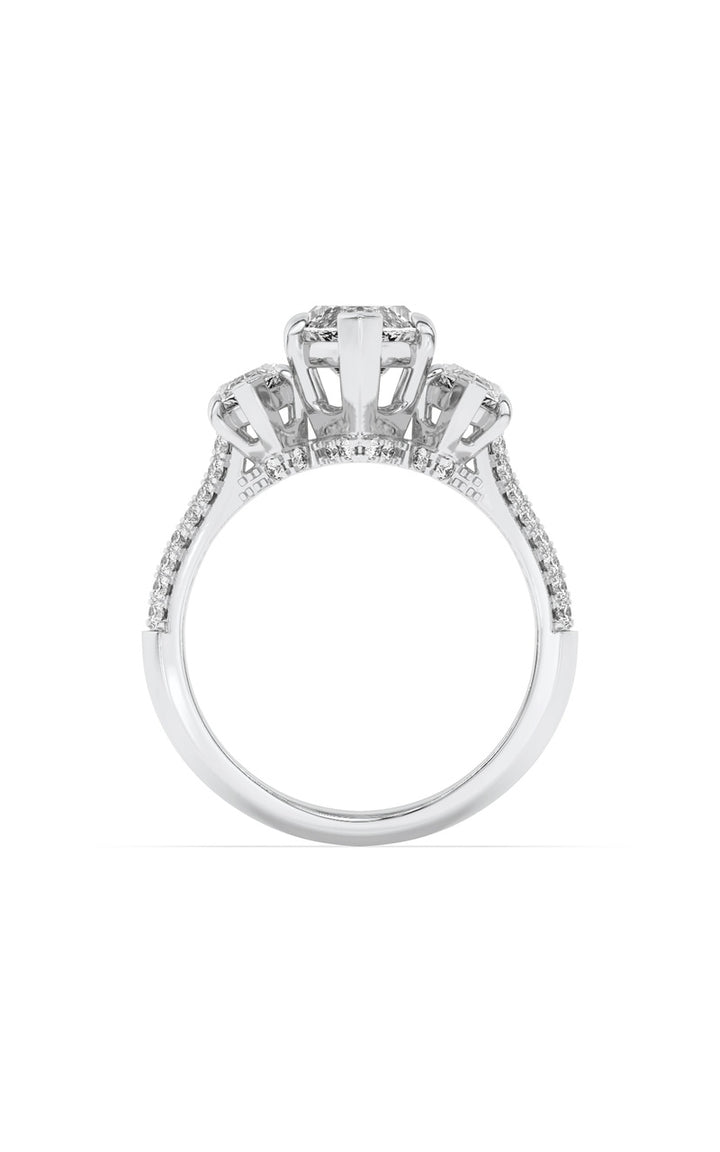 4CTW Marquise Shaped Lab Grown Diamond (G/VS) Three Stone Accented Engagement Ring in 14K Gold