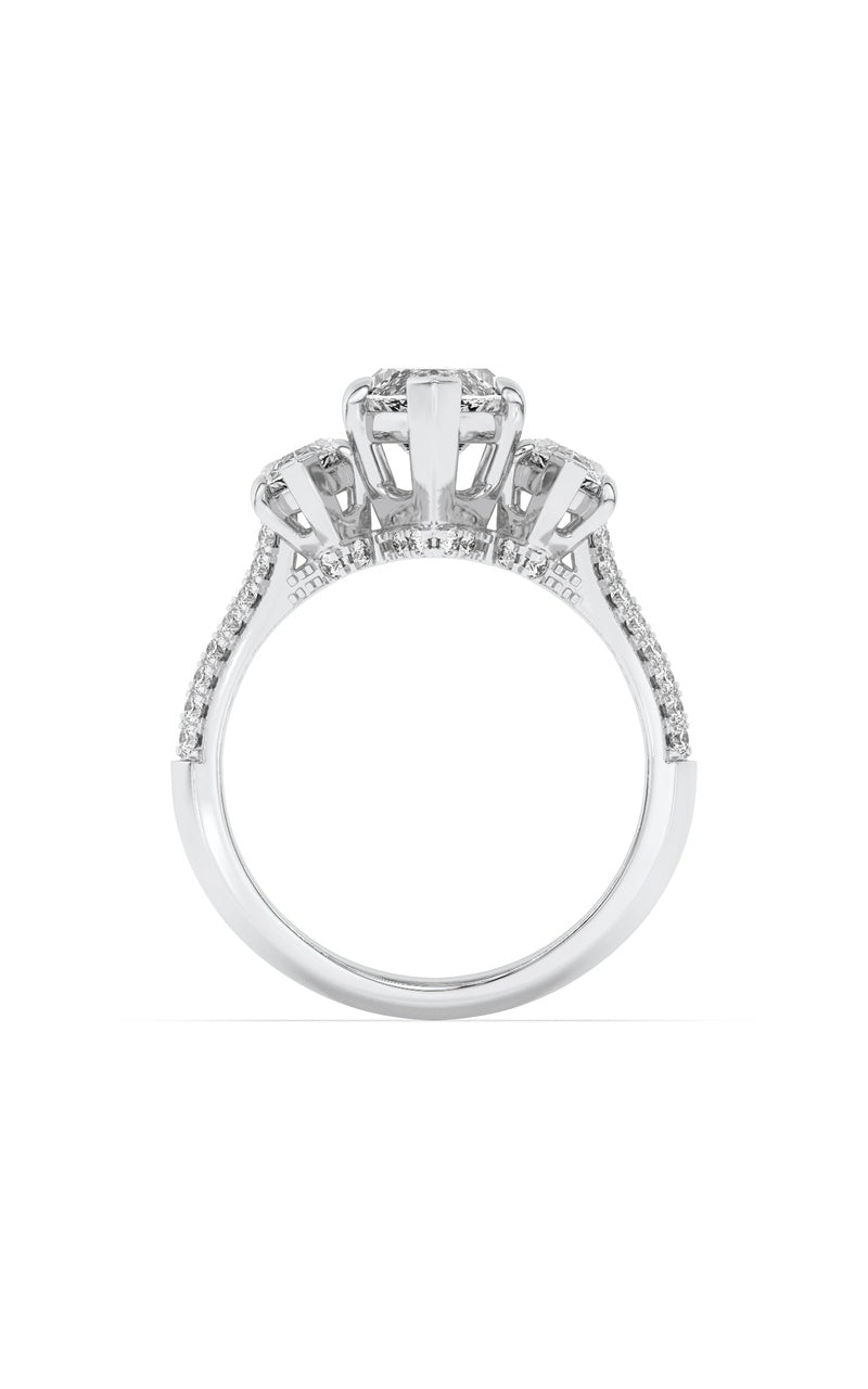 4Cttw Marquise Shaped Lab Grown Diamond (G/VS) Three Stone Accented Engagement Ring in 14K Gold